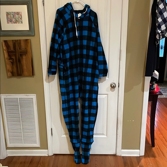 Forever Lazy small black/blue plaid one piece loungewear - Picture 1 of 9